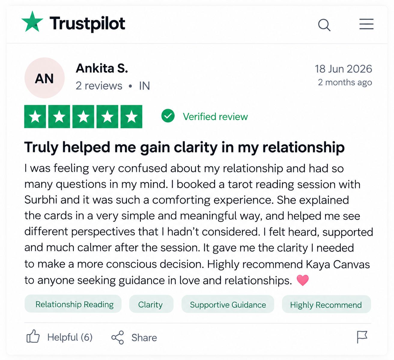 Trustpilot review from Ankita S.