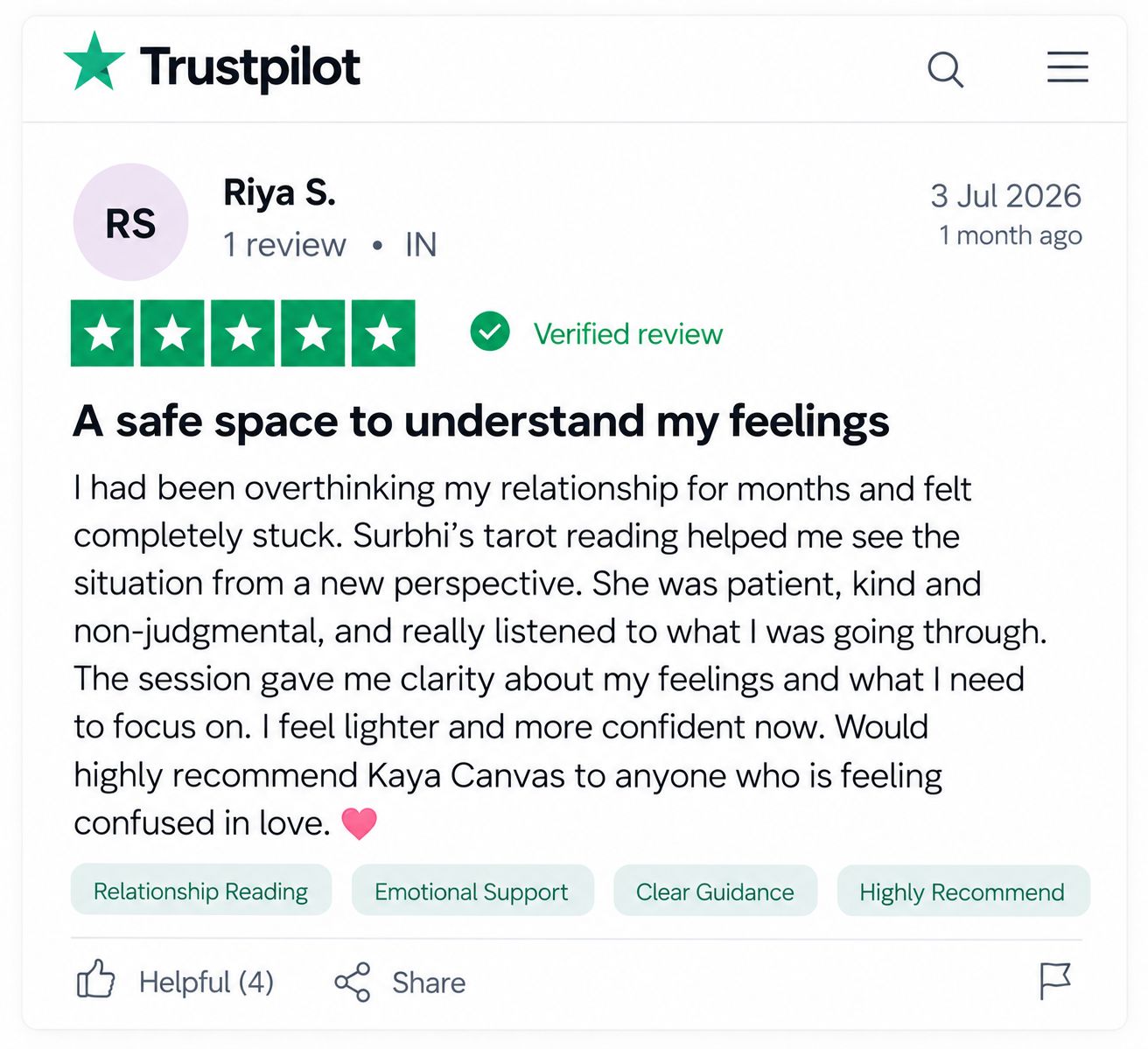 Trustpilot review from Riya S.